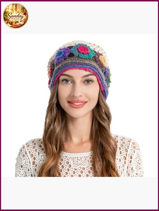 Cotton Crochet Slouchy Beanie Hat Handmade Knit Summer Skull Cap main image 6